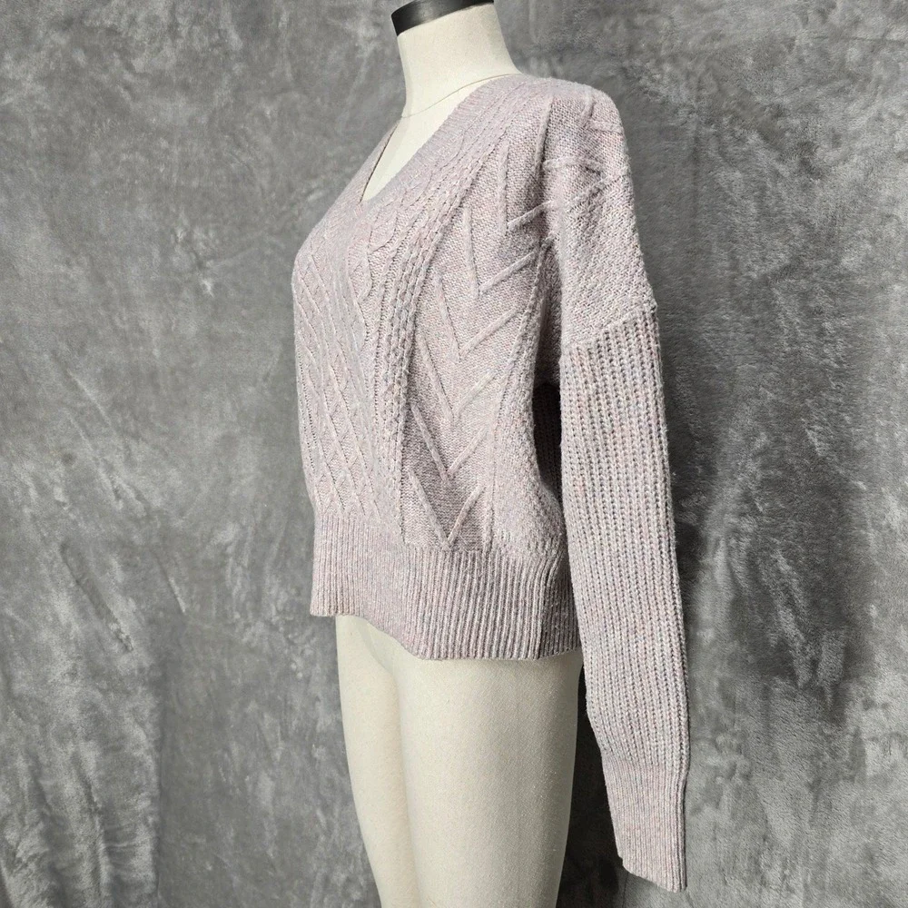 Love Knits NYC Women XL V Neck Cable Knit MultiColor Granola Thread Sweater Cozy